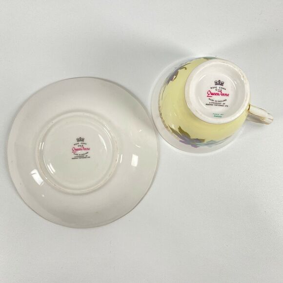 Vtg Queen Anne Ridgway Potteries China Tea Cup & Saucer 8436 Yellow Blue Daisy - Picture 5 of 11